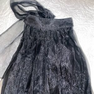Black open back ruffle mini dress